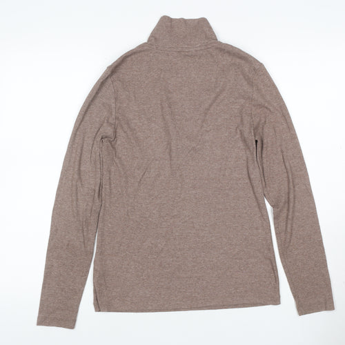 M&S Women Brown UK 8 Ribbed Half Zip High Neck Long Sleeve Top