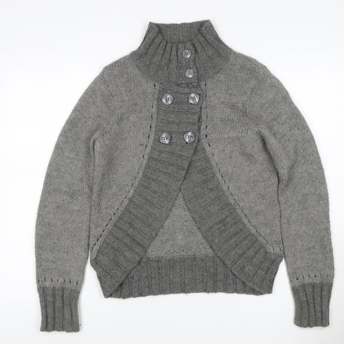 Trucco Women’s Grey Alpaca Blend High Neck Button Knit Jumper UK 10