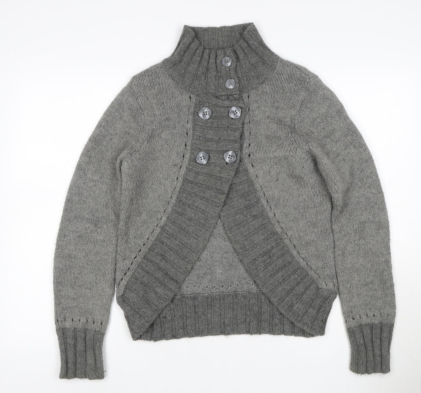 Trucco Women’s Grey Alpaca Blend High Neck Button Knit Jumper UK 10