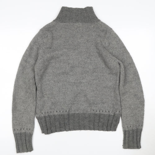 Trucco Women’s Grey Alpaca Blend High Neck Button Knit Jumper UK 10
