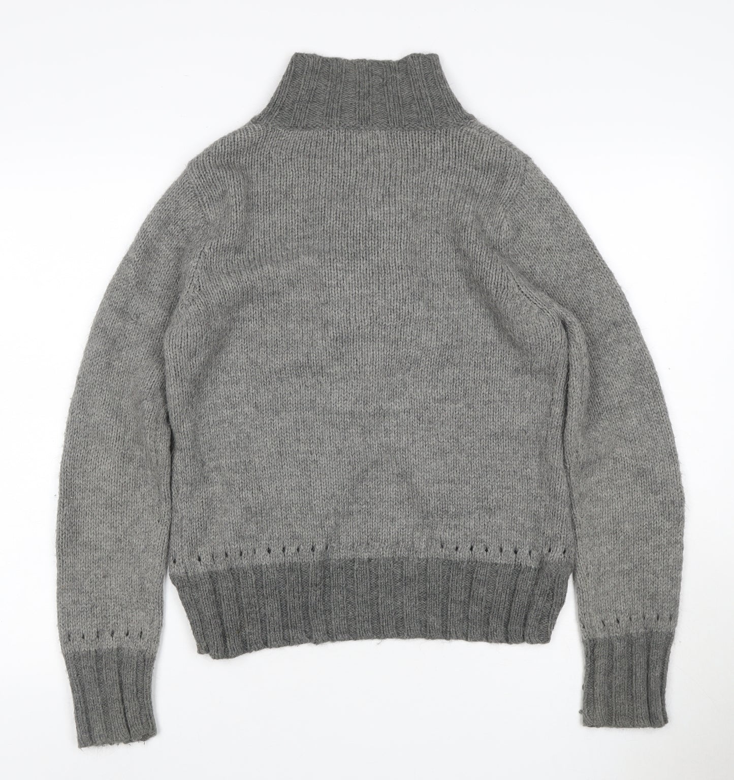 Trucco Women’s Grey Alpaca Blend High Neck Button Knit Jumper UK 10