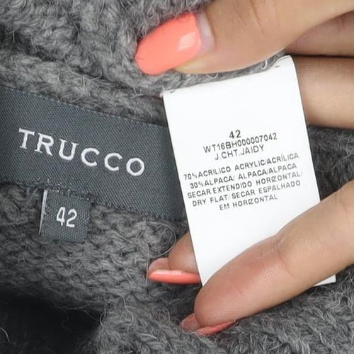 Trucco Women’s Grey Alpaca Blend High Neck Button Knit Jumper UK 10