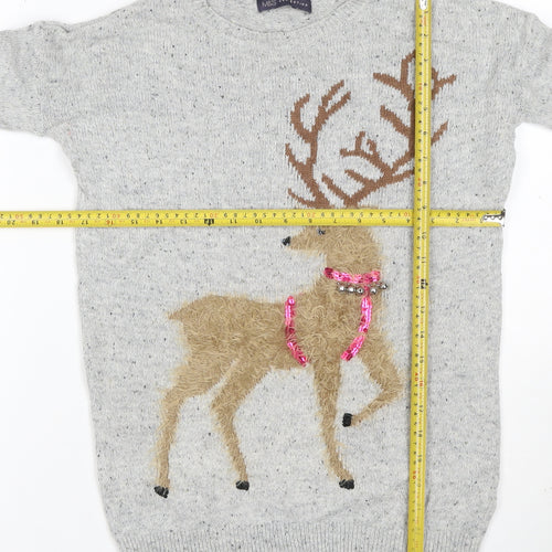 Marks and Spencer Women Grey UK 8 Reindeer Christmas Sequin Jumper