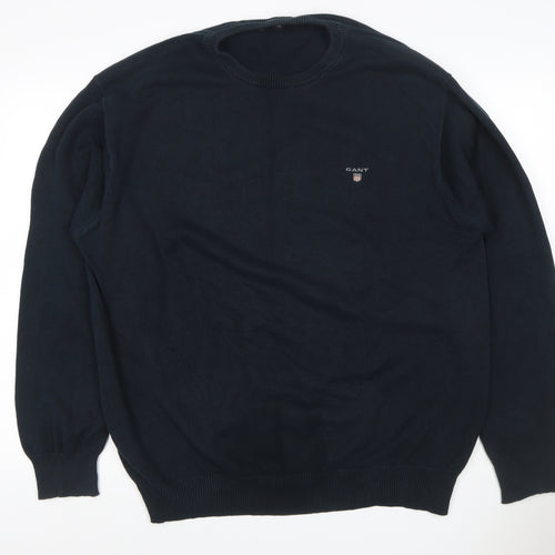 GANT Men’s Blue 2XL Crew Neck Cotton Logo Knit Pullover Jumper