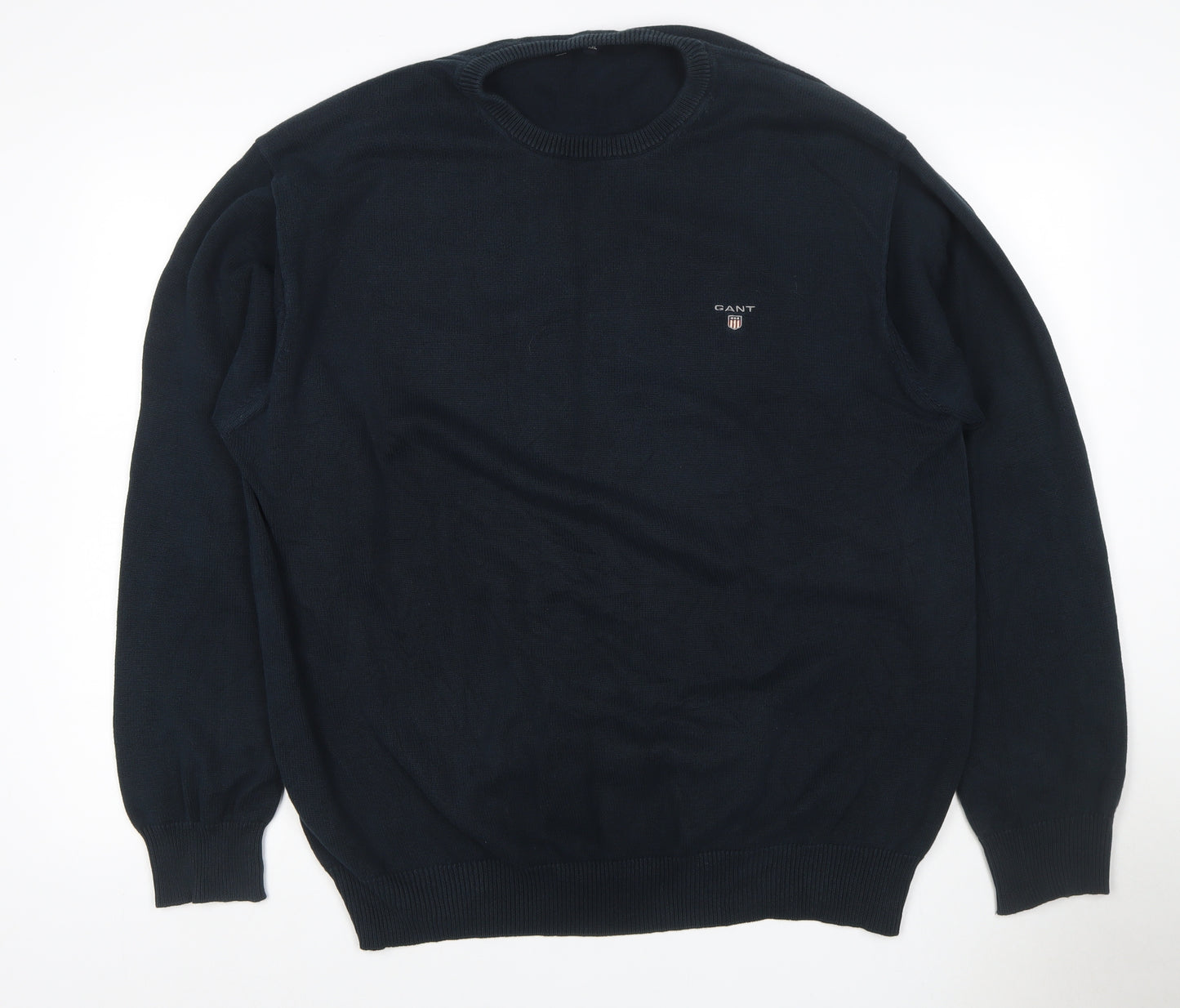 GANT Men’s Blue 2XL Crew Neck Cotton Logo Knit Pullover Jumper