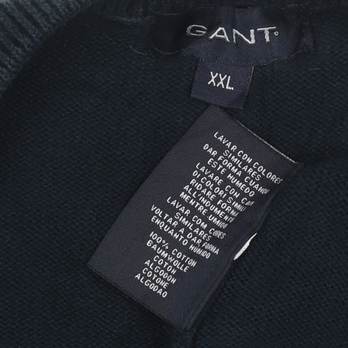 GANT Men’s Blue 2XL Crew Neck Cotton Logo Knit Pullover Jumper