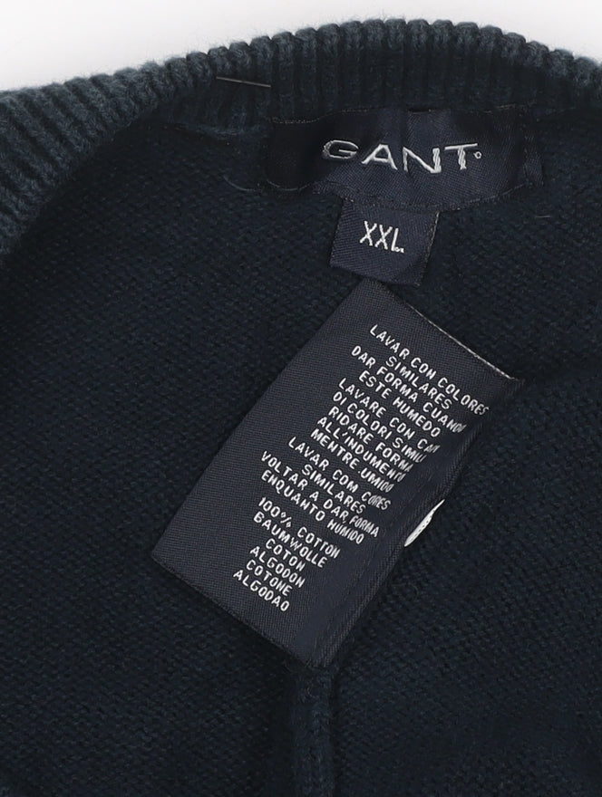GANT Men’s Blue 2XL Crew Neck Cotton Logo Knit Pullover Jumper