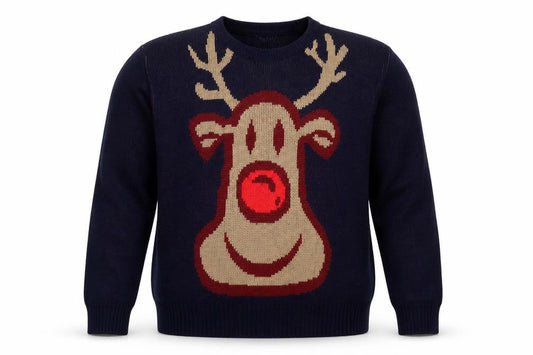 Kiki Men’s Blue XL Christmas Reindeer Crew Neck Acrylic Knit Jumper