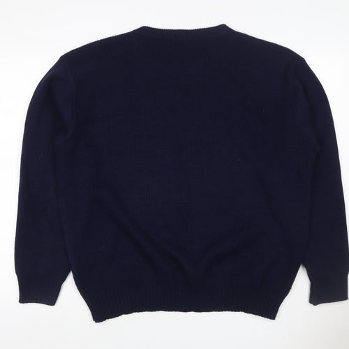 Kiki Men’s Blue XL Christmas Reindeer Crew Neck Acrylic Knit Jumper