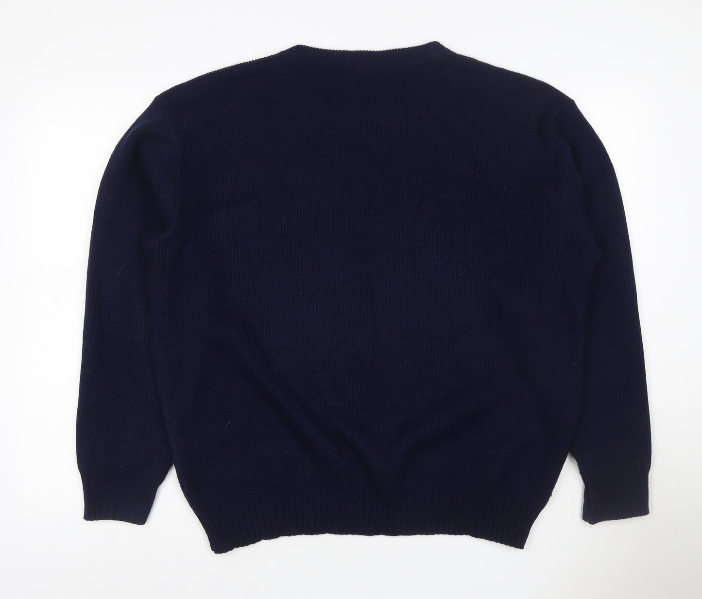 Kiki Men’s Blue XL Christmas Reindeer Crew Neck Acrylic Knit Jumper