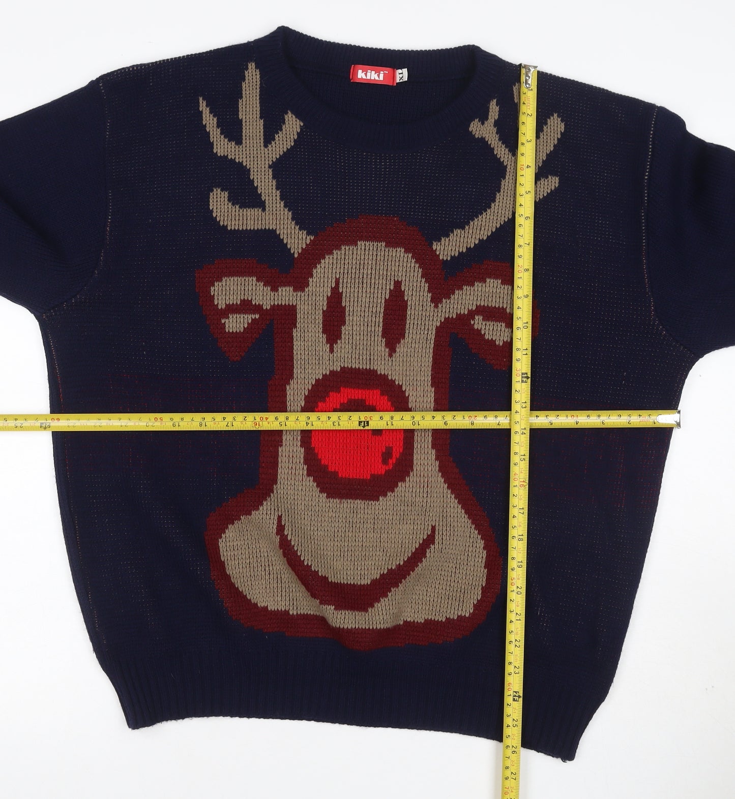 Kiki Men’s Blue XL Christmas Reindeer Crew Neck Acrylic Knit Jumper