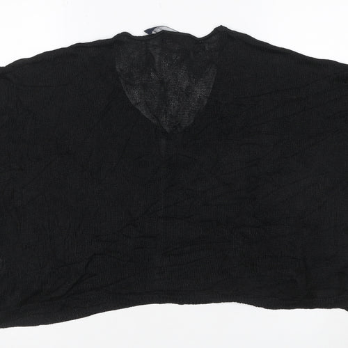French Connection Women Black M V-Neck Open Knit Dolman Jumper