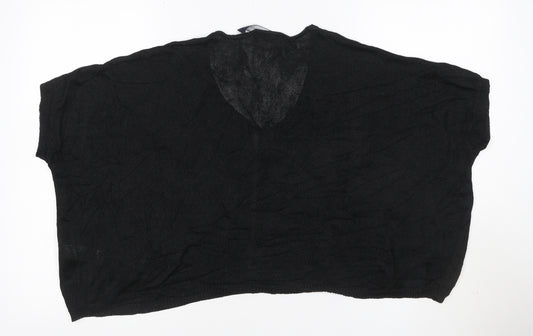 French Connection Women Black M V-Neck Open Knit Dolman Jumper