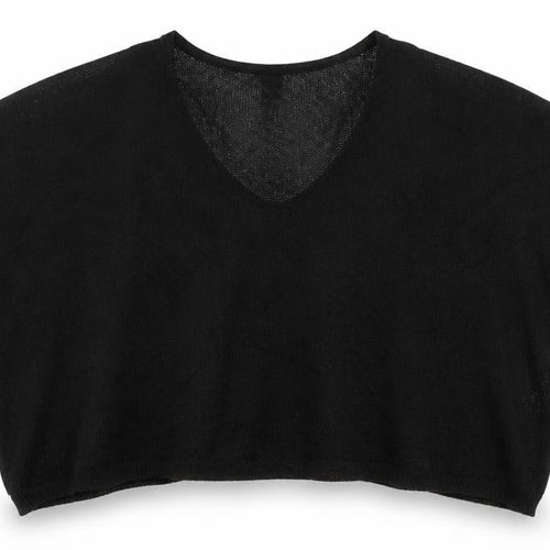 French Connection Women Black M V-Neck Open Knit Dolman Jumper