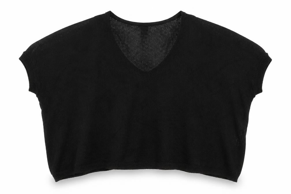 French Connection Women Black M V-Neck Open Knit Dolman Jumper