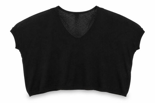 Front view of French Connection Women Black M V-Neck Open Knit Dolman Jumper