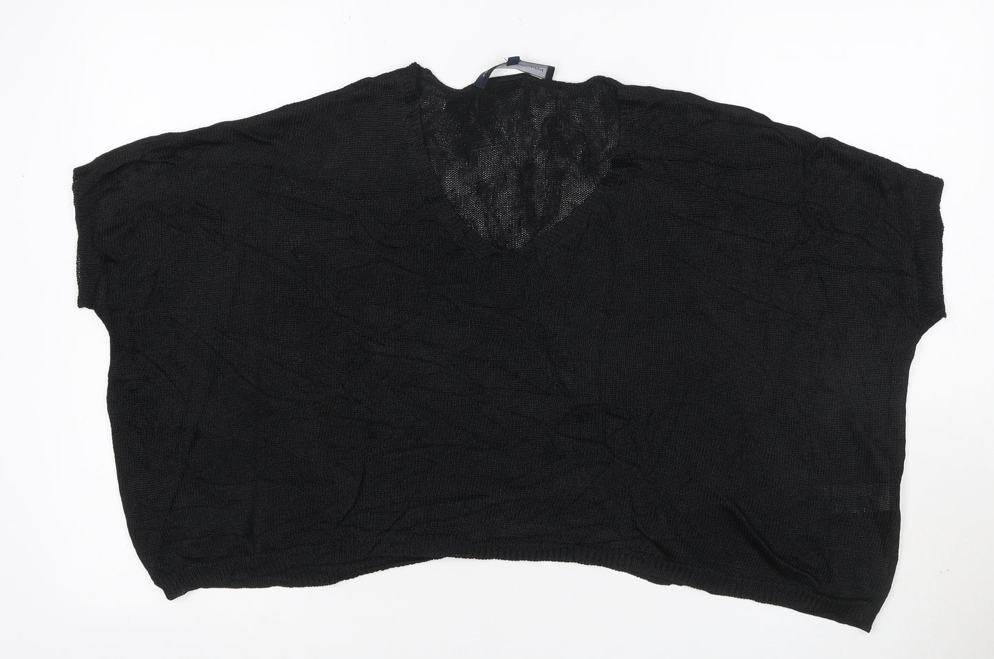 French Connection Women Black M V-Neck Open Knit Dolman Jumper
