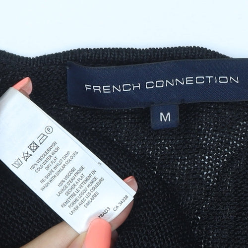 French Connection Women Black M V-Neck Open Knit Dolman Jumper