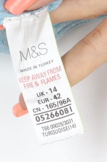 Marks & Spencer Women Blue UK 14 Cotton Pointelle Crew Neck Pullover Jumper