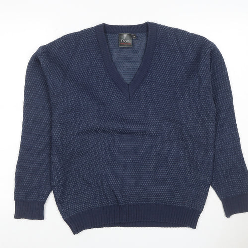 Tootal Mens Blue M V-Neck Waffle Knit Acrylic Pullover Jumper