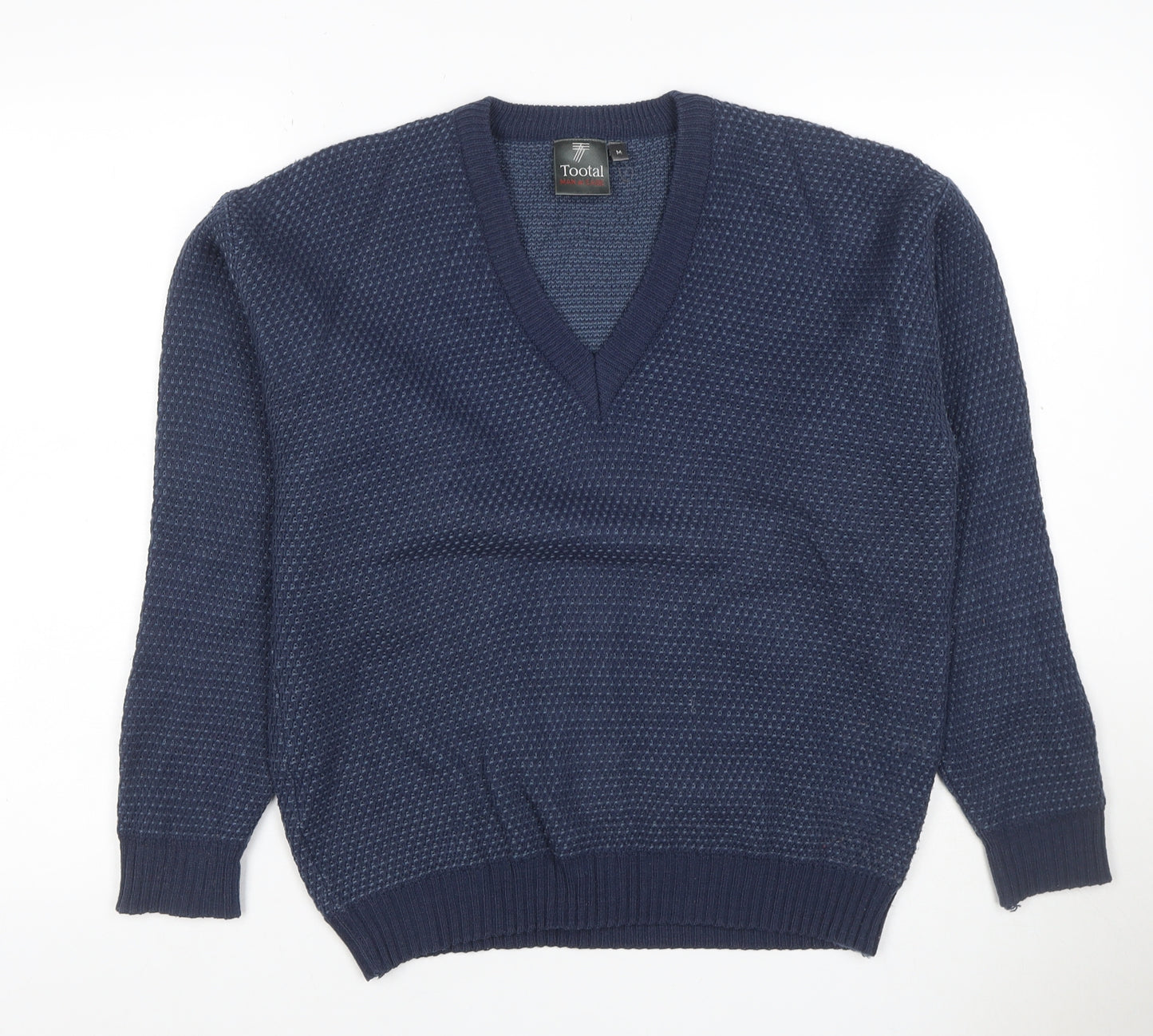 Tootal Mens Blue M V-Neck Waffle Knit Acrylic Pullover Jumper
