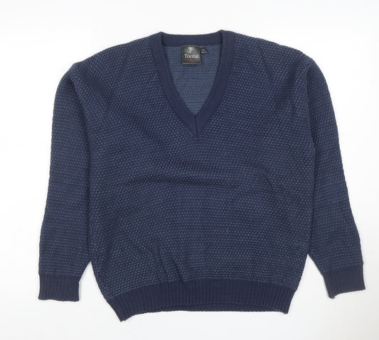 Tootal Mens Blue M V-Neck Waffle Knit Acrylic Pullover Jumper