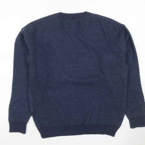 Tootal Mens Blue M V-Neck Waffle Knit Acrylic Pullover Jumper