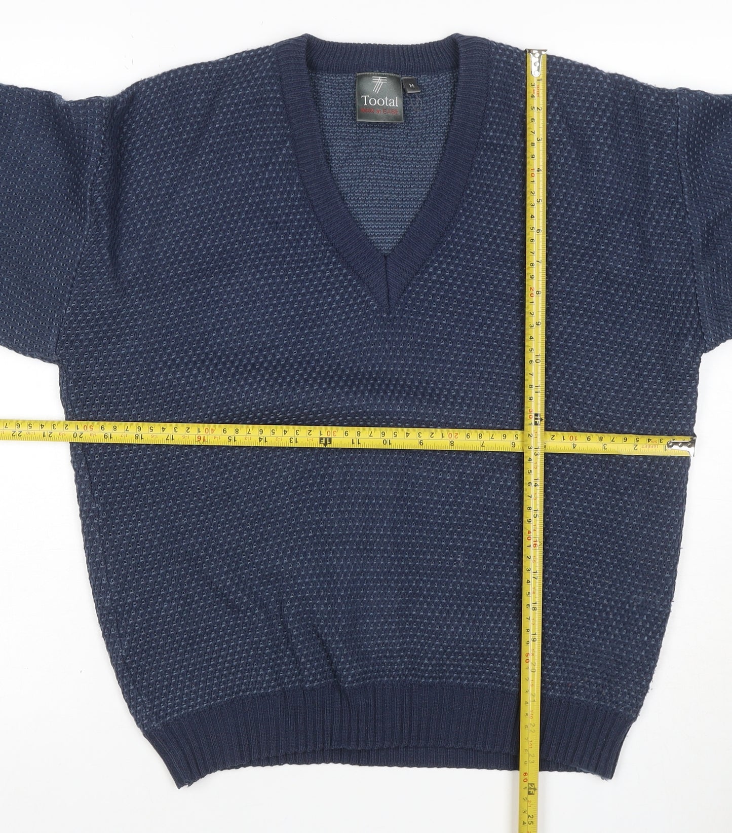 Tootal Mens Blue M V-Neck Waffle Knit Acrylic Pullover Jumper