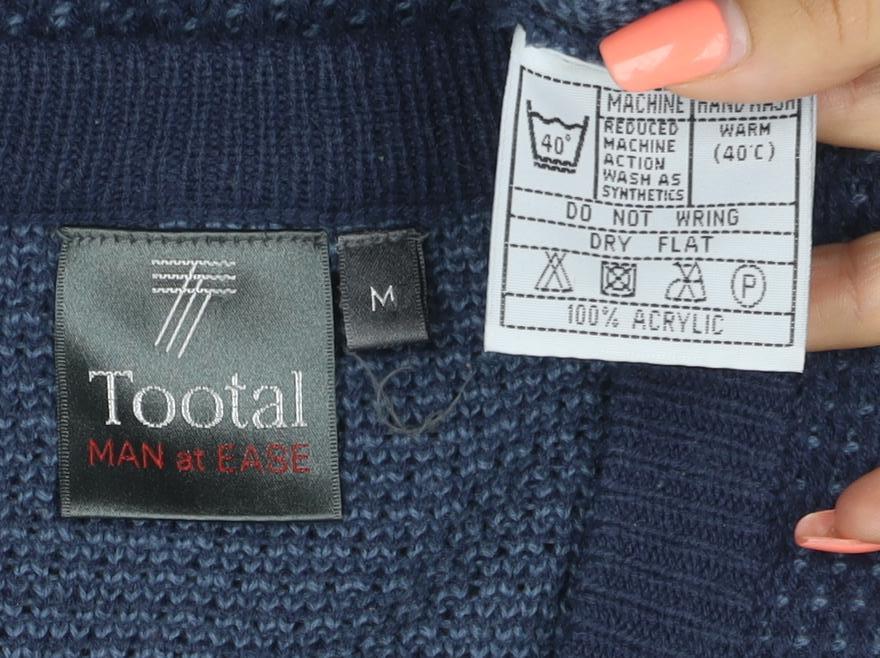 Tootal Mens Blue M V-Neck Waffle Knit Acrylic Pullover Jumper