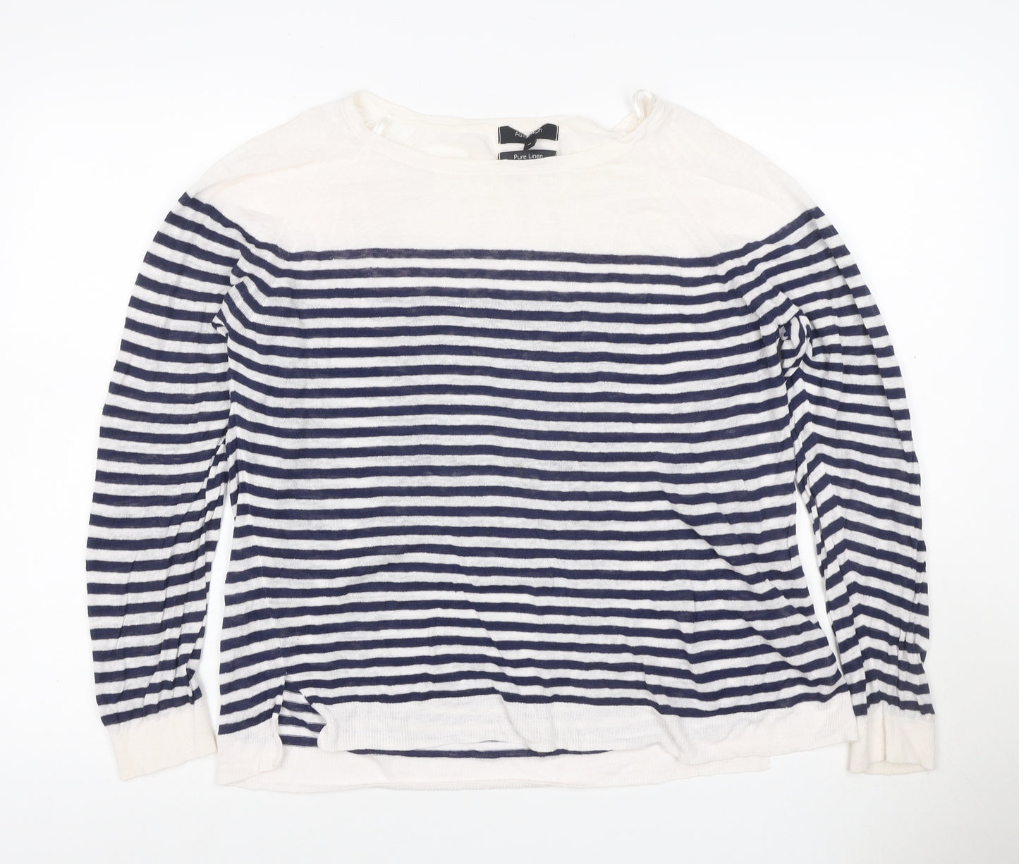 Autograph Women’s Navy Ivory Striped Pure Linen Knit Top UK 16