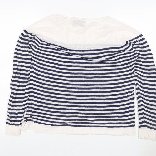 Autograph Women’s Navy Ivory Striped Pure Linen Knit Top UK 16