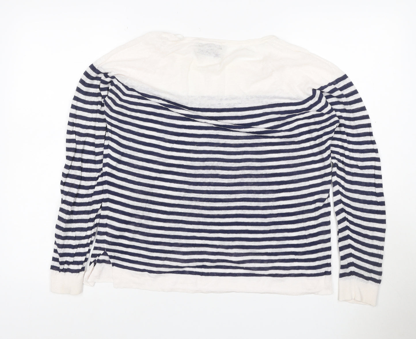 Autograph Women’s Navy Ivory Striped Pure Linen Knit Top UK 16