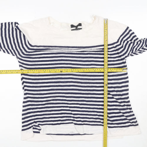 Autograph Women’s Navy Ivory Striped Pure Linen Knit Top UK 16