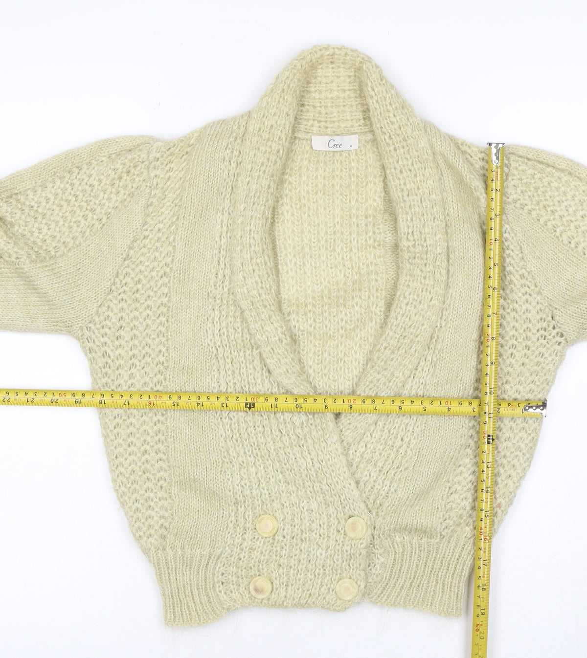 Brand and care label for Crée Women Ivory M Chunky Knit Button Cardigan Long Sleeve