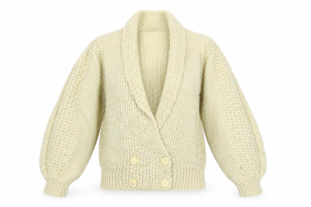 Front view of Crée Women Ivory M Chunky Knit Button Cardigan Long Sleeve