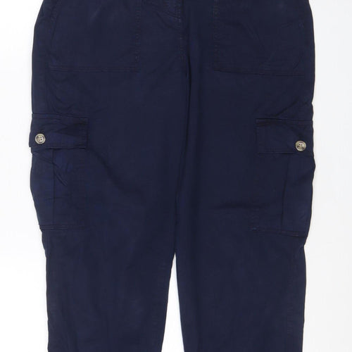 M&S Women Blue Size 12 Regular Tencel Rich Cargo Trousers Cuffed
