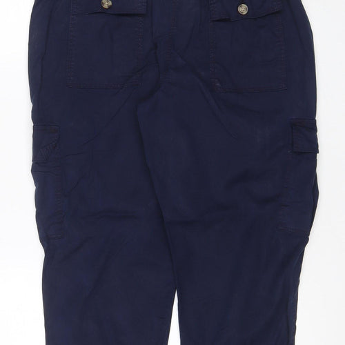M&S Women Blue Size 12 Regular Tencel Rich Cargo Trousers Cuffed