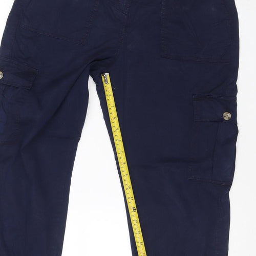 M&S Women Blue Size 12 Regular Tencel Rich Cargo Trousers Cuffed