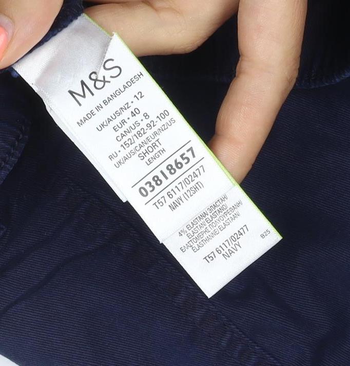 M&S Women Blue Size 12 Regular Tencel Rich Cargo Trousers Cuffed
