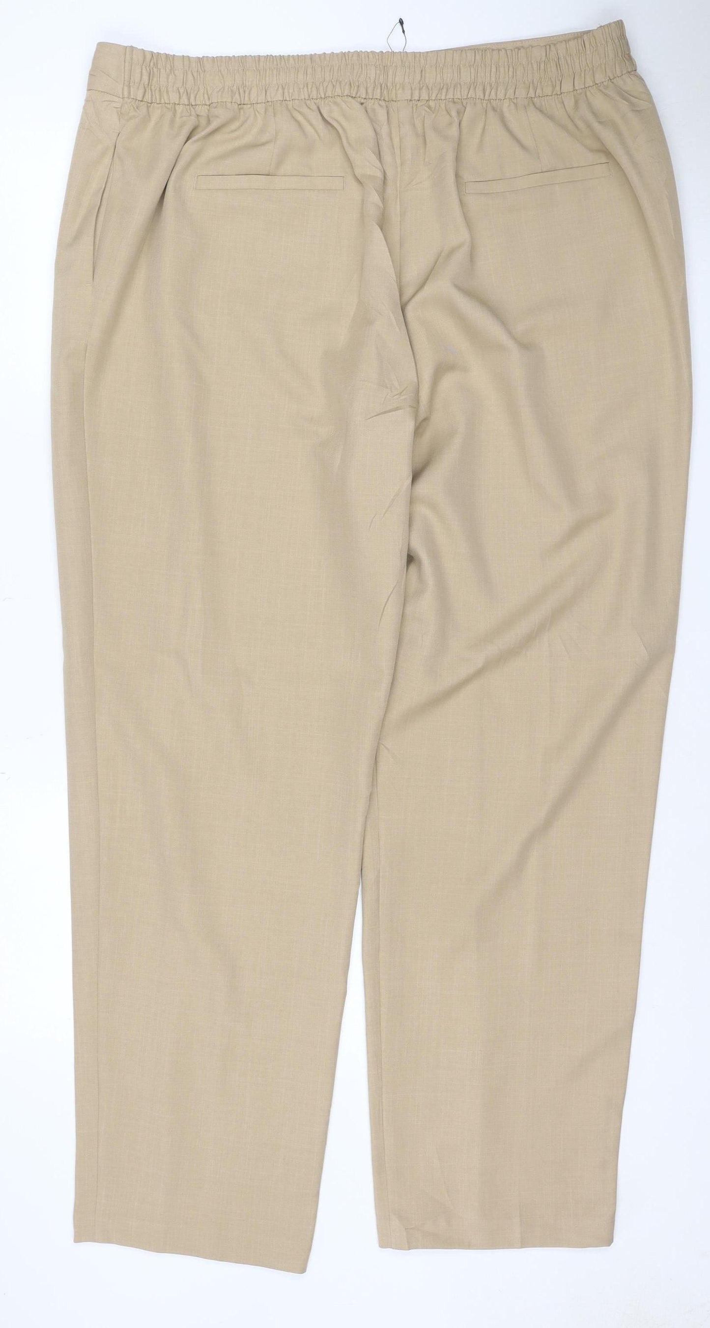 Marks and Spencer Women's Beige UK 20 Regular Wide-Leg Viscose Trousers