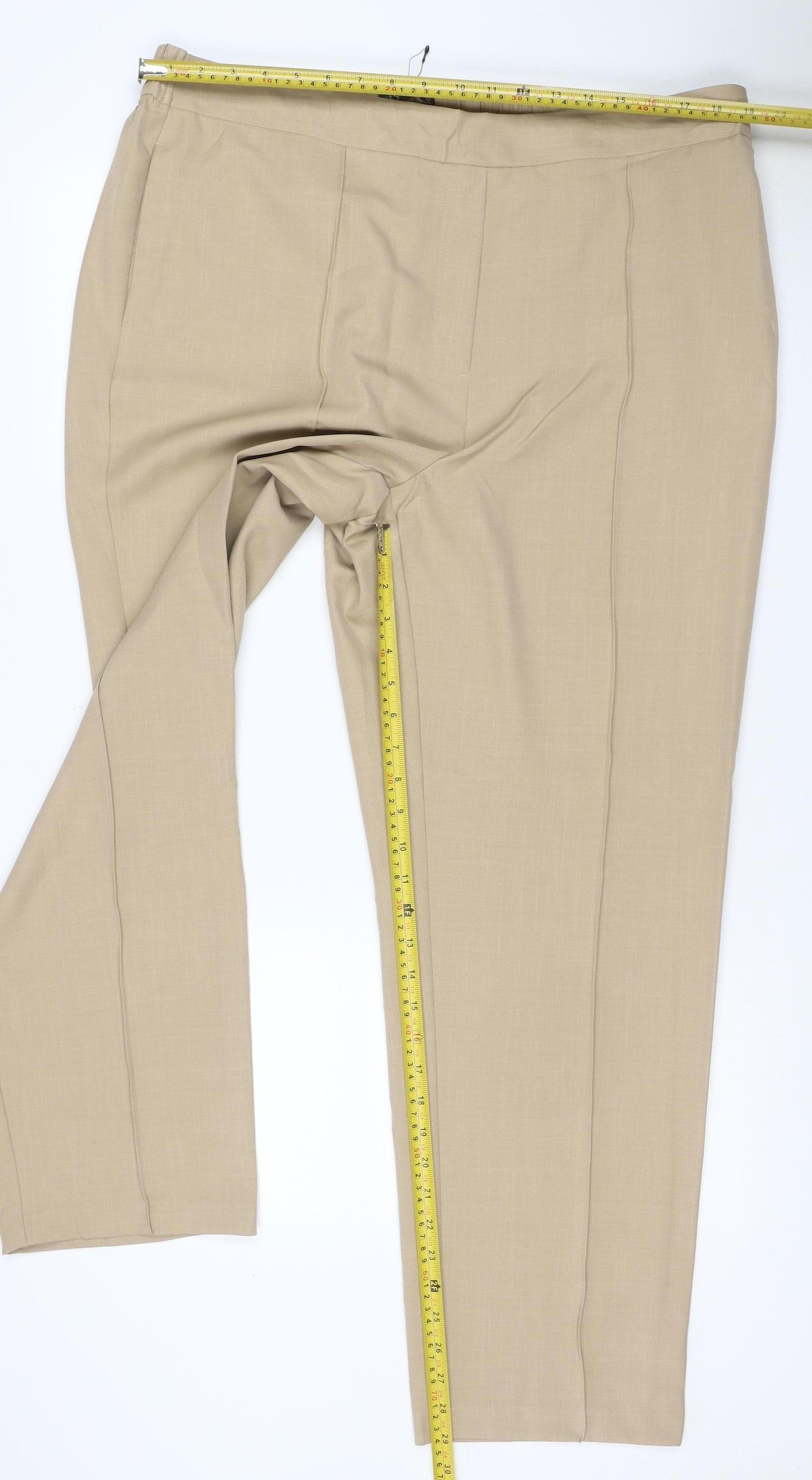 Marks and Spencer Women's Beige UK 20 Regular Wide-Leg Viscose Trousers