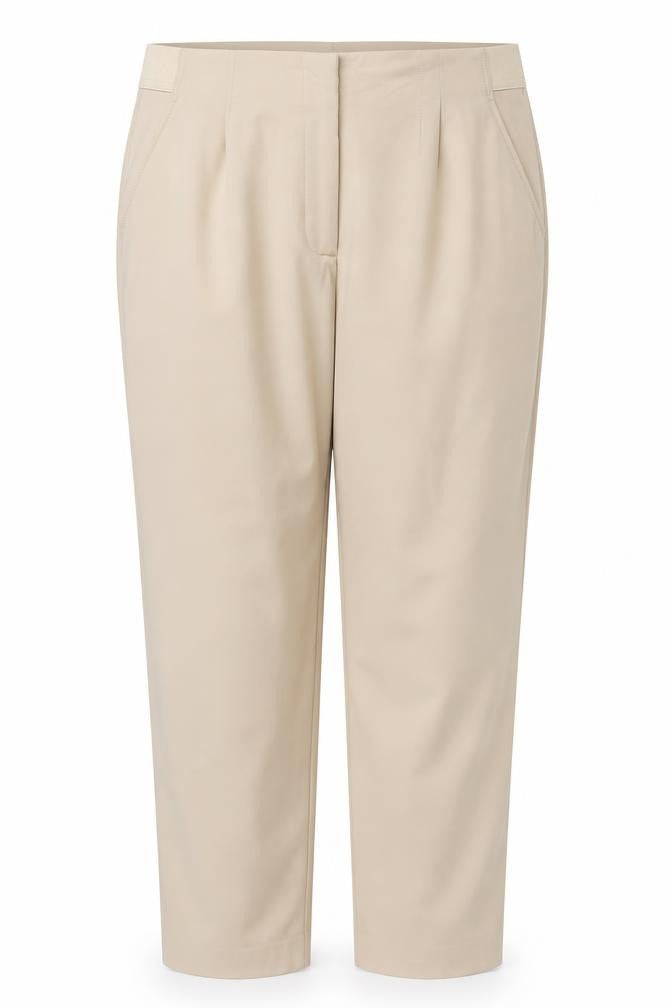 Front view of Marks & Spencer Women Beige, size 20, Stretch Pull-On Straight Trousers