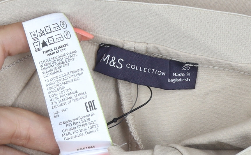 Marks and Spencer Women Beige Size 20 Stretch Pull-On Straight Trousers