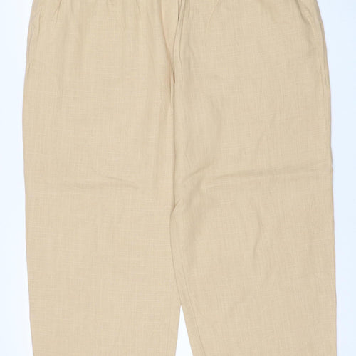 Marks & Spencer Women Beige UK 10 Linen Blend Drawstring Trousers