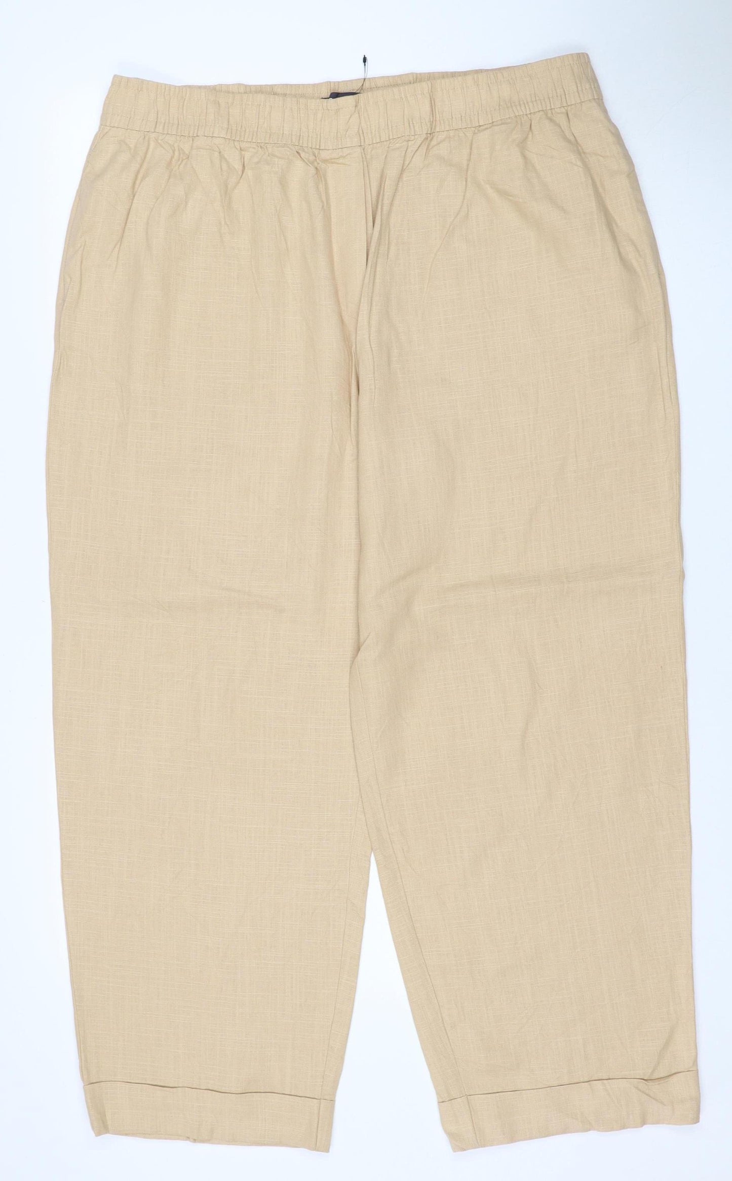 Marks & Spencer Women Beige UK 10 Linen Blend Drawstring Trousers
