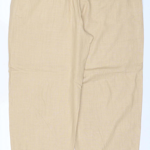 Marks & Spencer Women Beige UK 10 Linen Blend Drawstring Trousers