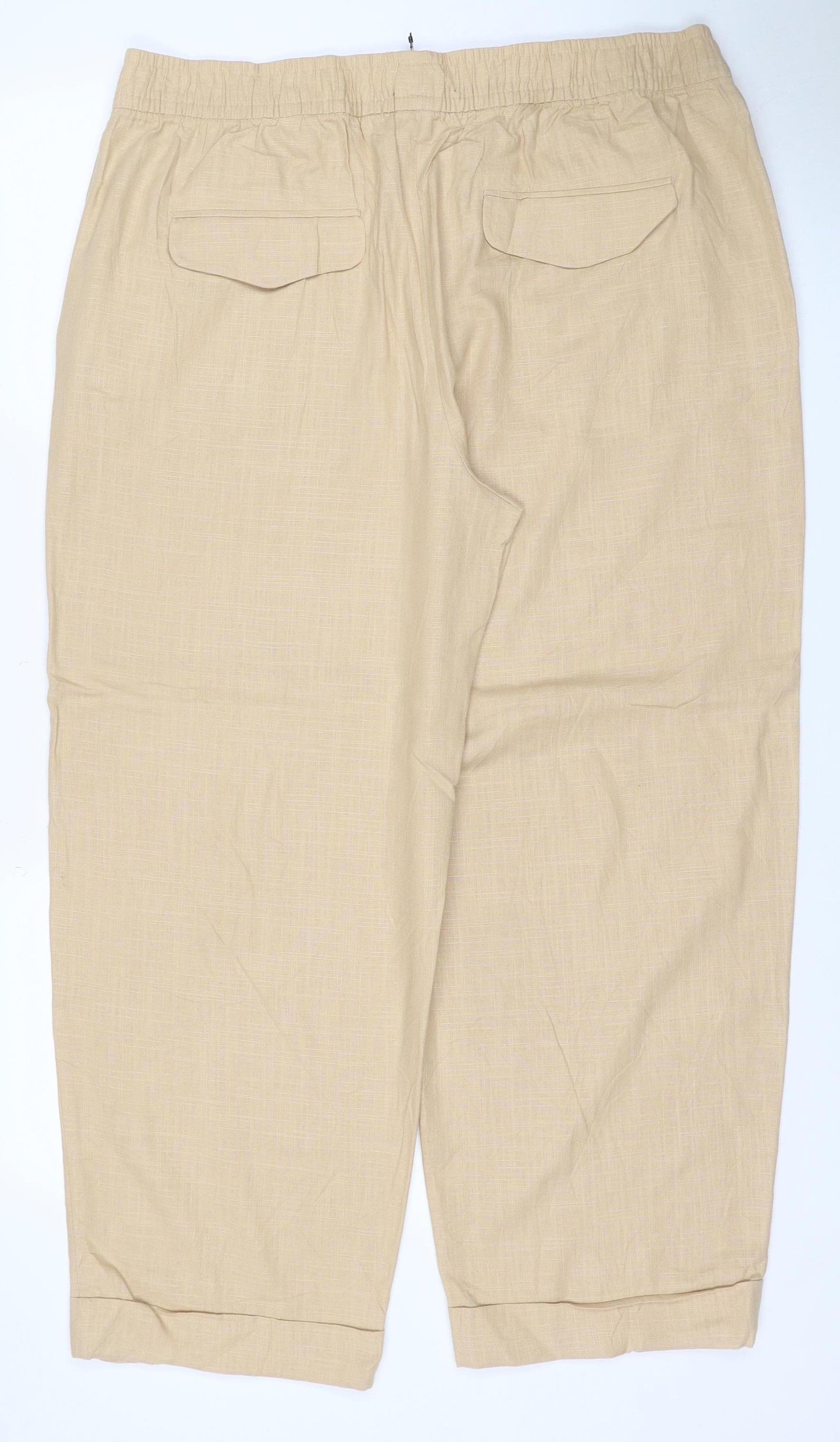 Marks & Spencer Women Beige UK 10 Linen Blend Drawstring Trousers