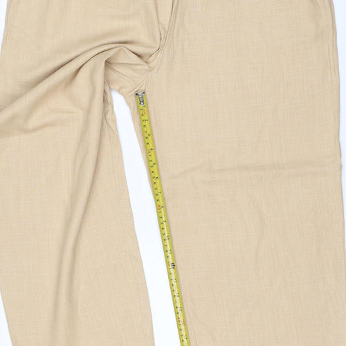 Marks & Spencer Women Beige UK 10 Linen Blend Drawstring Trousers