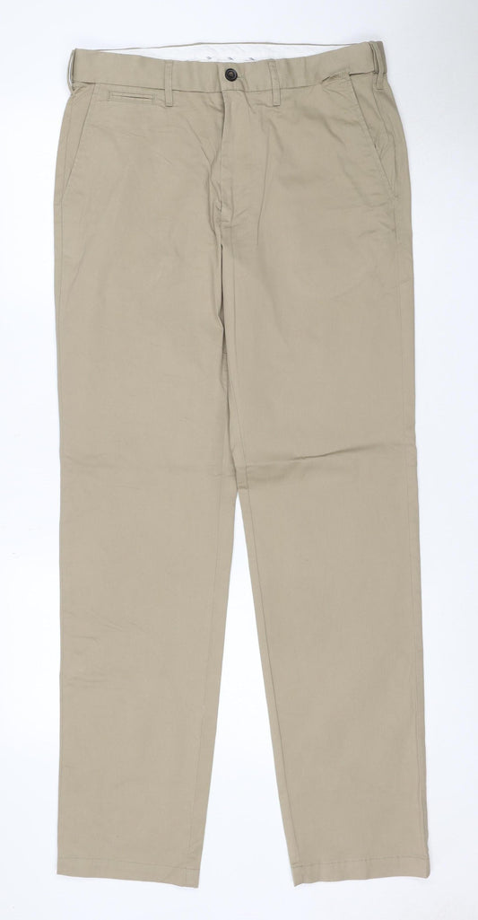 Marks and Spencer Men’s Beige 32in Straight Chino Trousers Adjustable Waist
