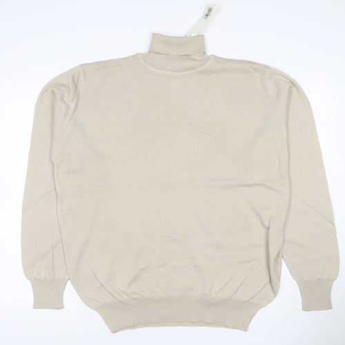 Greenwoods Men's Beige L Roll Neck Cotton Acrylic Knit Pullover Jumper